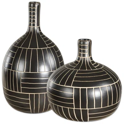Uttermost Graphite Stride 2-piece Ceramic Vase Set