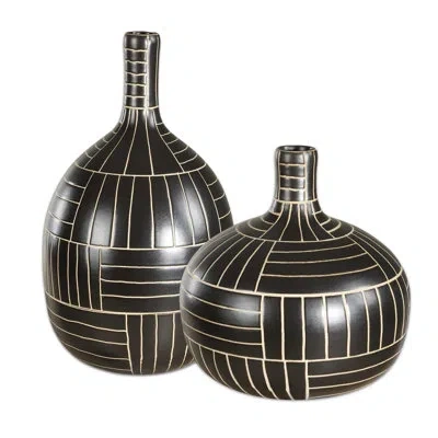 Uttermost Graphite Stride Geometric Vases Set/2 In Black;white