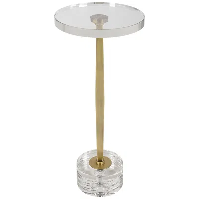 Uttermost Groove 10" Wide Brushed Gold Crystal Round Drink Table