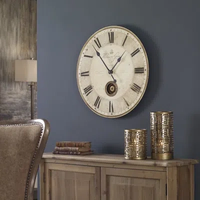 Uttermost Harrison Gray 23" Weathered Laminated Clock In Brass