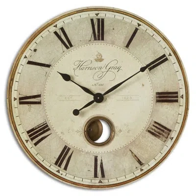 Uttermost Harrison Gray 30" Weathered Laminated Clock In Brass