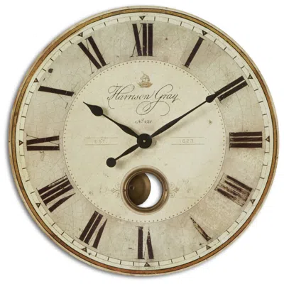 Uttermost Harrison Gray Brass 30" Round Wall Clock