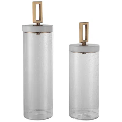 Uttermost Hayworth Clear Seeded Glass Containers Set Of 2