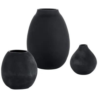 Uttermost Hearth 12" High Matte Black Glass Vases Set Of 3