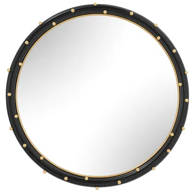 Uttermost Helia Matte Black And Brass 41" Round Wall Mirror: