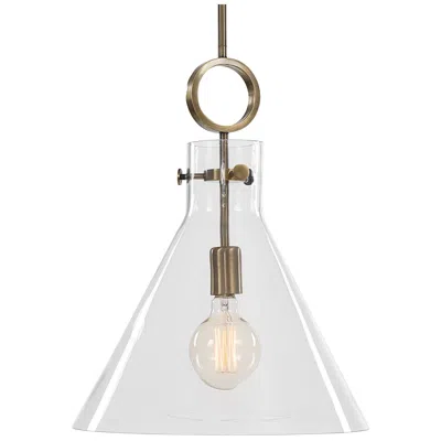 Uttermost Imbuto 14 1/2" Modern Brass And Clear Glass Pendant Light
