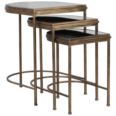 Uttermost India 19" Wide Antique Brushed Gold Nesting Tables Set Of 3 In Metallic