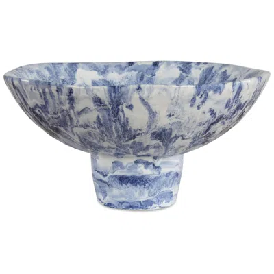 Uttermost Indigo Marble Pedestal Ceramic Bowl In Blue