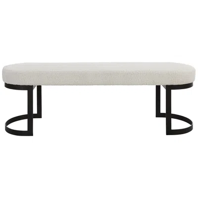 Uttermost Infinity 60" L X 19" H Black Iron And White Fabric Benc