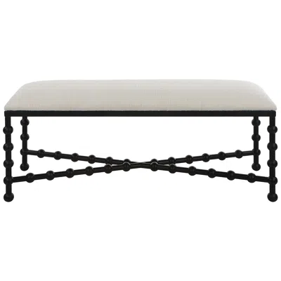 Uttermost Iron Drops 47 1/2" Wide White Fabric Rectangular Bench