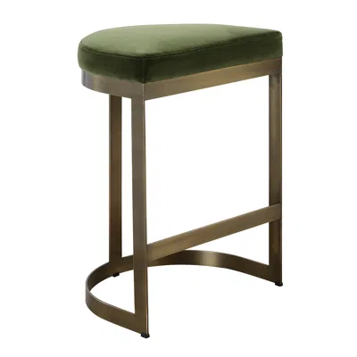 Uttermost Ivanna 26" High Brass And Moss Green Counter Stool