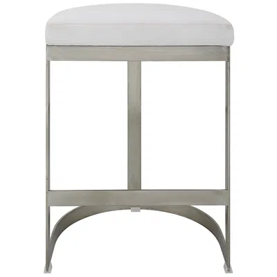 Uttermost Ivanna 26" Silver And White Linen Counter Stool
