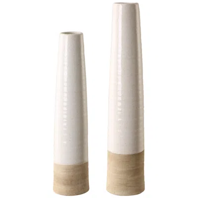 Uttermost Ivory Sands 23" High White Ceramic Vases Set Of 2