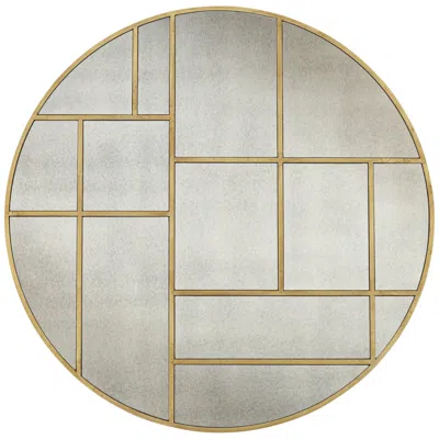 Uttermost Iyengar 35" Geometric Antique Gold Round Wall Mirror