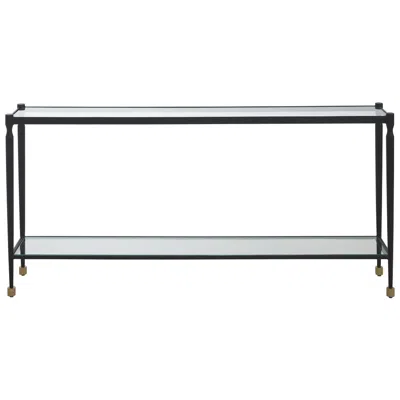 Uttermost Javana 60" Wide Iron Console Table With Glass Top And Shelf In Black