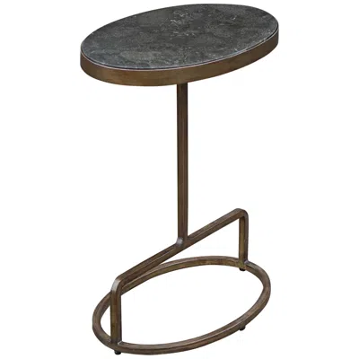 Uttermost Jessenia 18"w Brushed Gold W/ Bluestone Marble Accent Table
