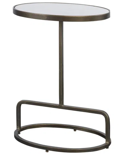 Uttermost Jessenia White Marble Accent Table In Metallic