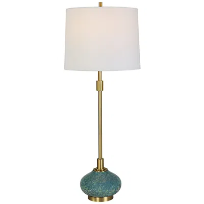 Uttermost Kaimana 34" High Aged Blue Drip Glaze Ceramic Table Lamp