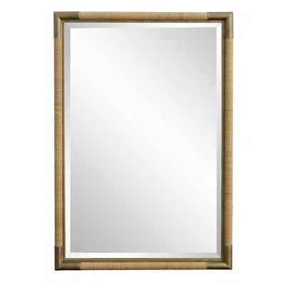 Uttermost Kampar Antiqued Gold And Rattan 22" X 32" Vanity Wall Mirror