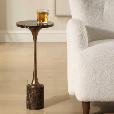 Uttermost Karnes Dark Marble Drink Table In Bronze;black;brown