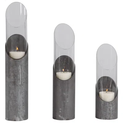 Uttermost Karter Raw Iron Angular Pillar Candle Holders Set Of 3