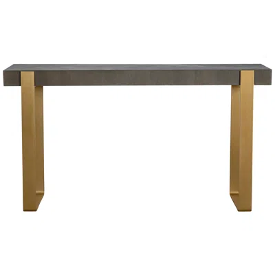 Uttermost Kea 60" Wide Dark Walnut Stain Brushed Brass Console Table