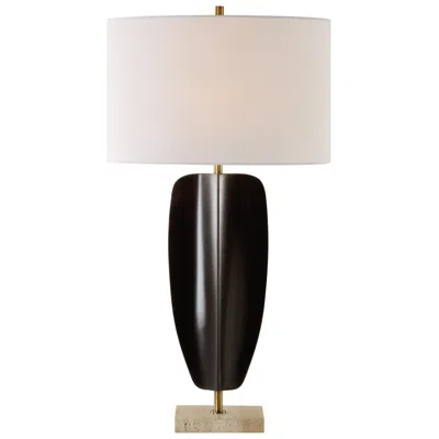Uttermost Kure 30 1/4" Black Metal With Travertine Bae Table Lamp