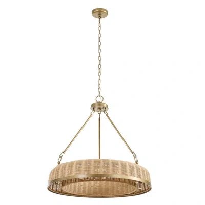 Uttermost Ladakh 9 Light Round Wicker Pendant In Brushed Brass