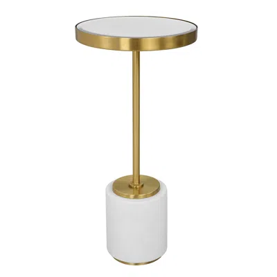 Uttermost Laurier 12"w White Brushed Brass Round Drink Table