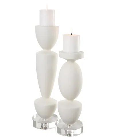 Uttermost Lido Candleholders, Set Of 2 In White