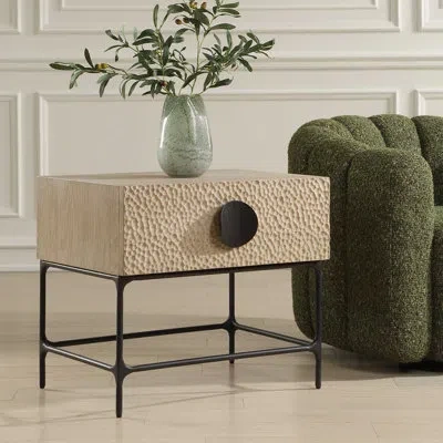Uttermost Lunar Wooden Side Table In Beige Wood