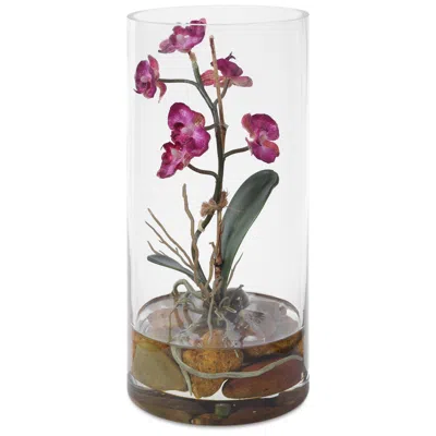 Uttermost Mariposa Faux Fuchsia Orchid In Glass Vase In Transparent