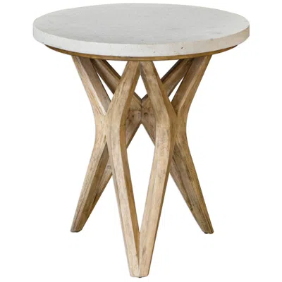 Uttermost Marnie 22"w Ivory Limestone Oatmeal Wood Round Side Table