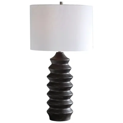 Uttermost Mendocino 30" High Rustic Black Carved Wood Table Lamp