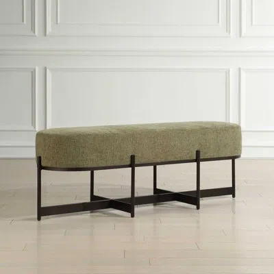 Uttermost Merino Moss Fabric Bench In Green;gold