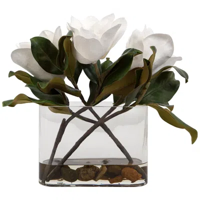 Uttermost Middleton White Magnolia 16 1/2" Wide Faux Flowers In Vase