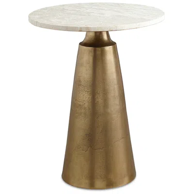 Uttermost Midsummer 20" Wide Travertine And Antique Brass Accent Table