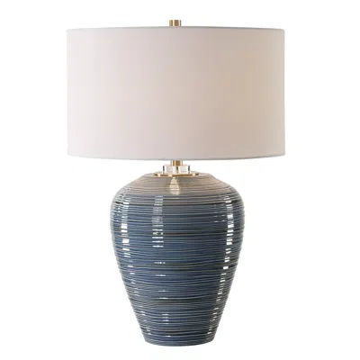 Uttermost Moher 26" High Glossy Blue Ribbed Ceramic Table Lamp
