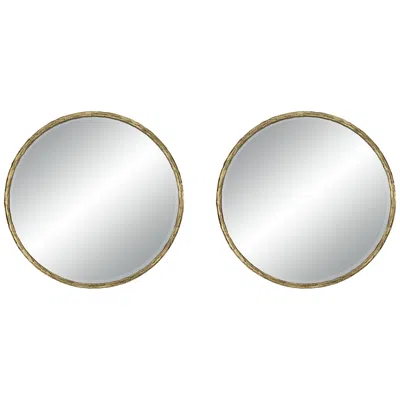 Uttermost Mulligan Aged Gold 34" Round Wall Mirrors Set Of 2 In White