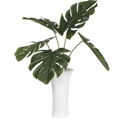 Uttermost Muse Monstera White Vase Centerpiece In Green
