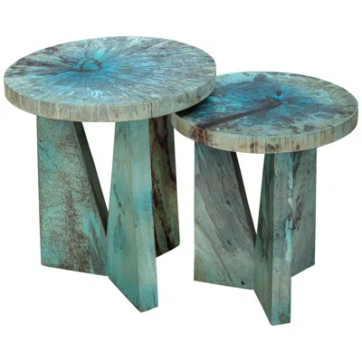 Uttermost Nadette Blue Green Wood Nesting Tables Set Of 2