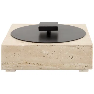 Uttermost Natural Luxe Square Travertine Box With Bronze Lid In Neutral