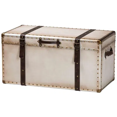Uttermost Nevio 32" Wide Weathered White Canvas Vintage Storage Trunk In Brown