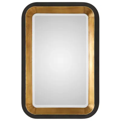 Uttermost Niva 28" X 42 1/4" Black And Gold Leaf Wall Mirror
