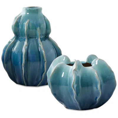 Uttermost Ocean Wave 2-piece Blue Earthenware Indoor-outdoor Vase Set