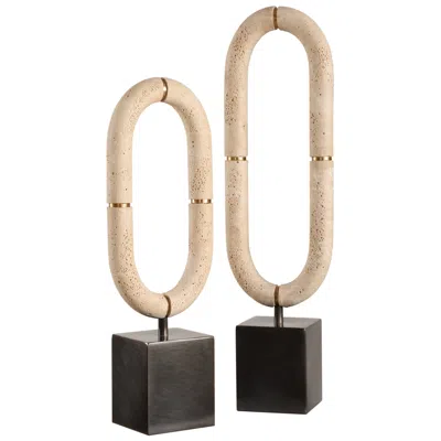 Uttermost Oval Fusion Ivory Stone Sculptures Set Of 2 In Neutral