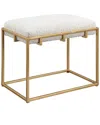 Uttermost Paradox Small Gold & White Shearling Bench In Gold
