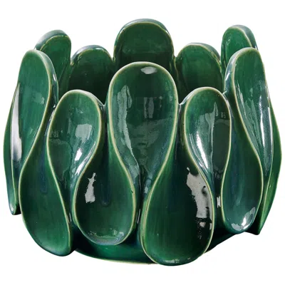 Uttermost Petal Pinch 15" Wide Green Ceramic Outdoor Bowl