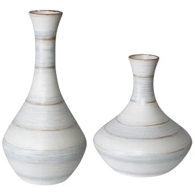 Uttermost Potter Striped Ivory Blue Ceramic Vases Set Of 2