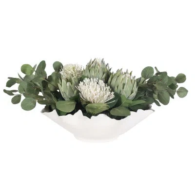Uttermost Protea Blooms White Bowl Centerpiece In Green
